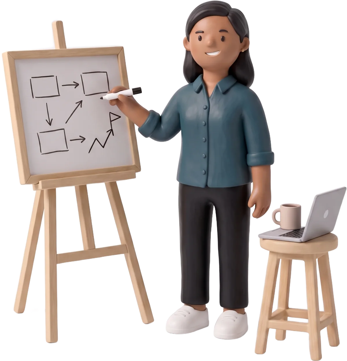 Kavya at a whiteboard, sketching the roadmap